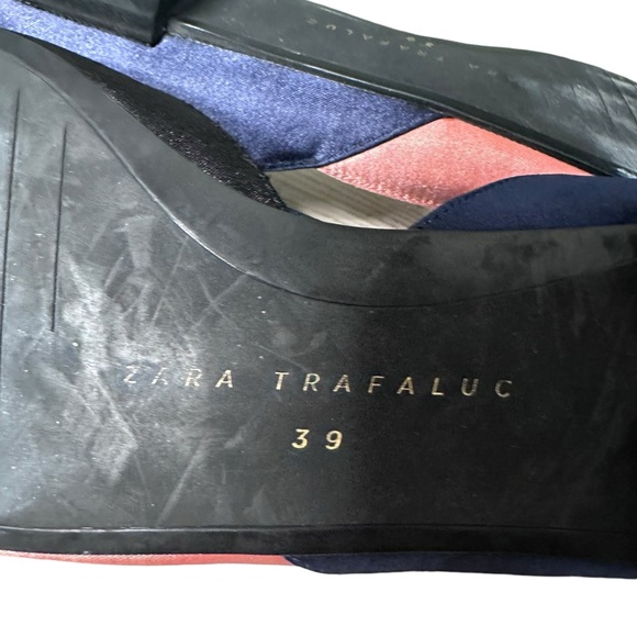 Zara Trafaluc Colorblock Satin Pointed Toe Flats Black Pink Blue Size 39 US 8 - Picture 12 of 14
